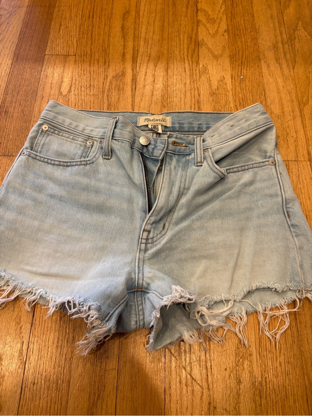 Madewell Faded Light Blue Denim Frayed Hem Shorts